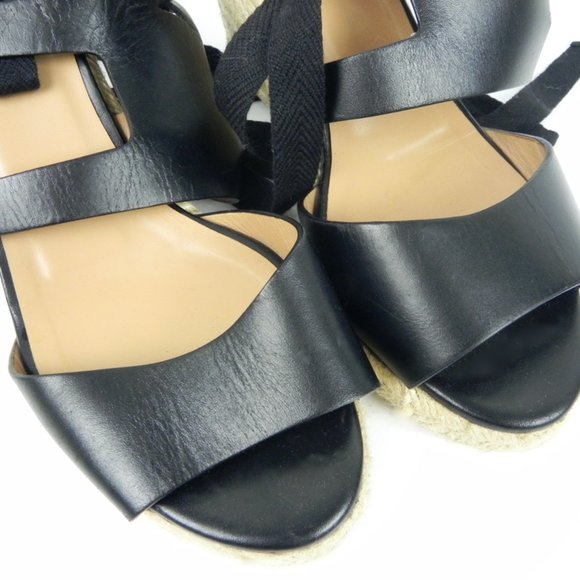 Casteñer Black Leather Espadrilles with Ankle Tie - Almost New - Picture 5 of 8